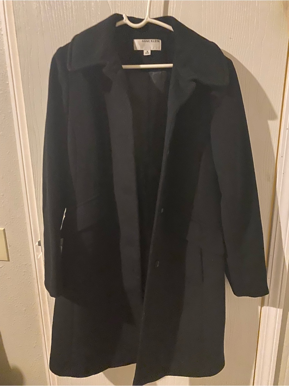 Anne Klein Black Single-Breasted Wool Trench Coat